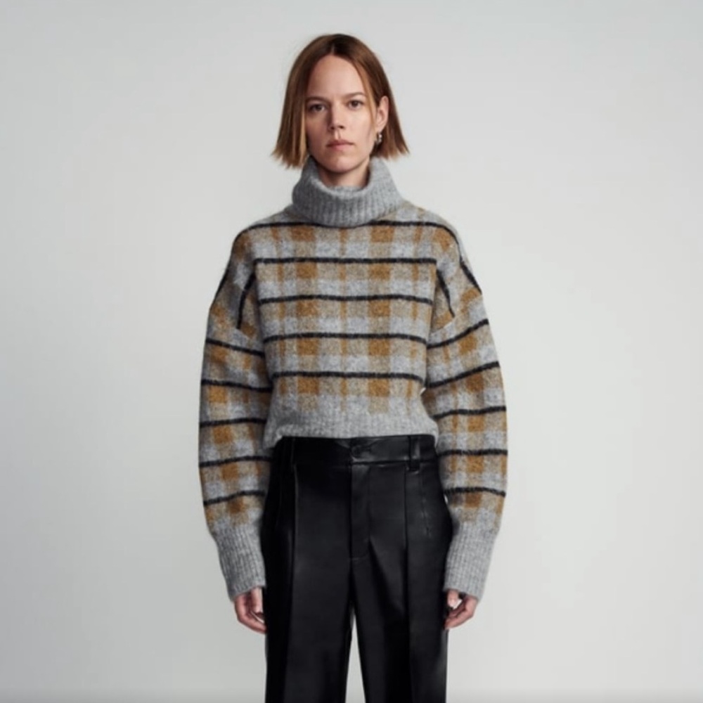 Zara Wool alpaca plaid turtleneck sweater